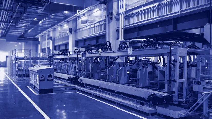 A production line running the length of a factory hall